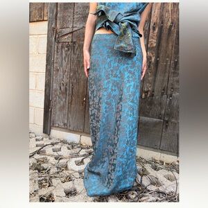 Dries Van Noten Blue and Brown Maxi Skirt
